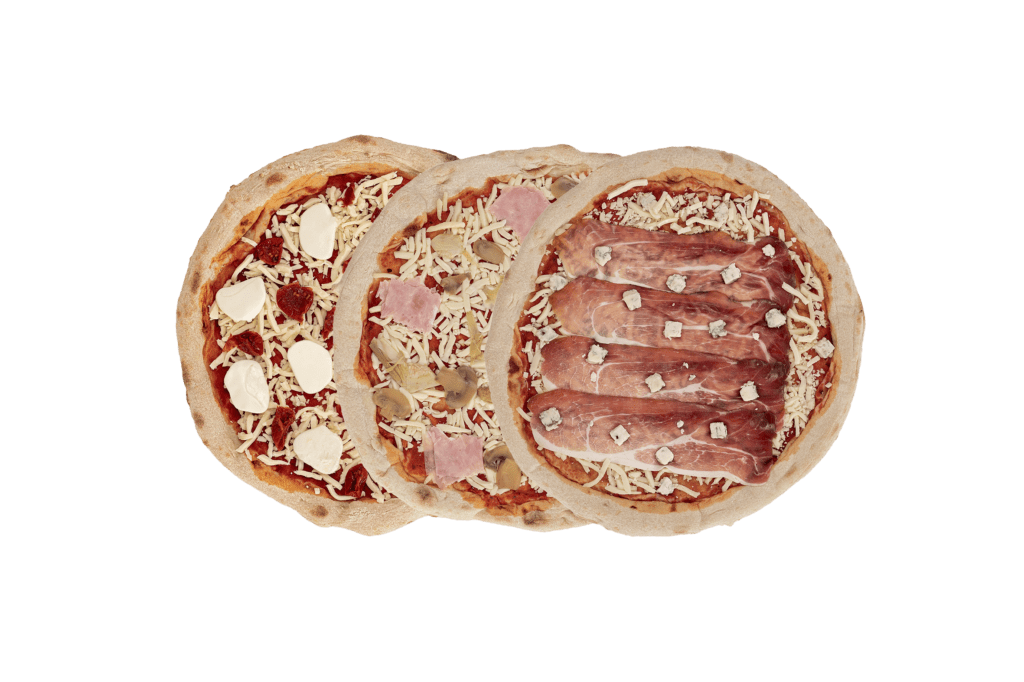 pizze farcite fresche confezionate in atmosfera modificata.